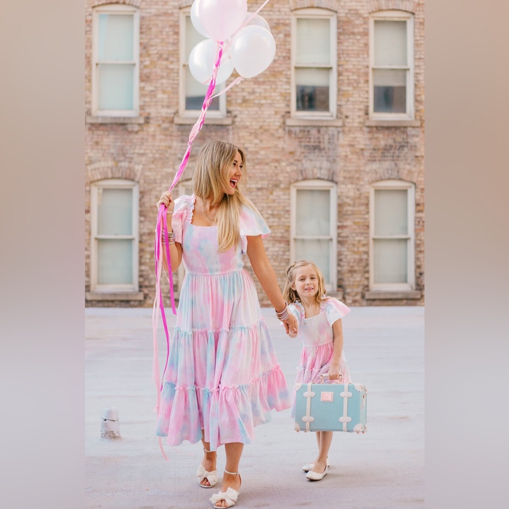 Ivy City Co Pastel Pink & Blue Tie-Dye Midi Dress